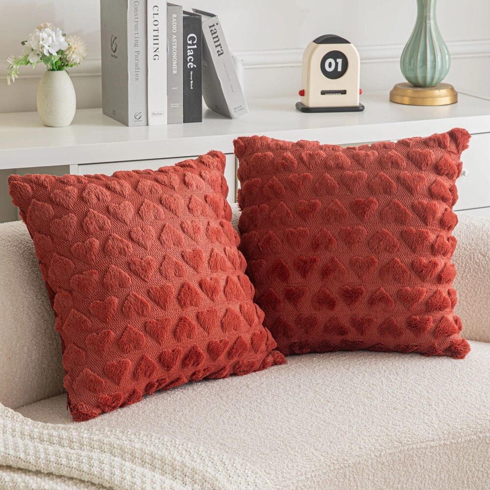 6006 Set of 2 Heart Love Cute Wine Red Decorative Valentines Throw Pillow